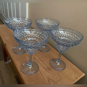 Pier I Blue Emma Hobnail Acrylic Drinkware Set of 4 Margarita Glasses